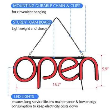Bright LED Open Sign with Remote for Business Visibility
