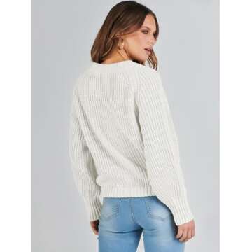 Caracilia Women's Chunky Cardigans Sweaters Open Front Long Sleeve Cute Knit Button Loose Short Cozy Outerwear 2024 Fall Coat White Medium