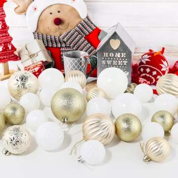 Annecy Christmas Tree Ornaments - 30 PCS Shatterproof Plastic Christmas Ball Ornaments Set for Xmas Tree, Holiday, Wreath & Party Decorations (Multi-Size, Gold, White)