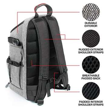 USA Gear DSLR Camera Backpack with Padded Dividers, Tripod Holder, Laptop Compartment, Rain Cover and Accessory Storage Compatible wIth Cameras from Nikon, Canon, Sony, Pentax and More