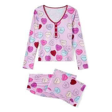 Seyurigaoka Mommy and Me Valentine's Day Pajamas Set Sweet Heart Print Matching Valentine Pjs for Mo...