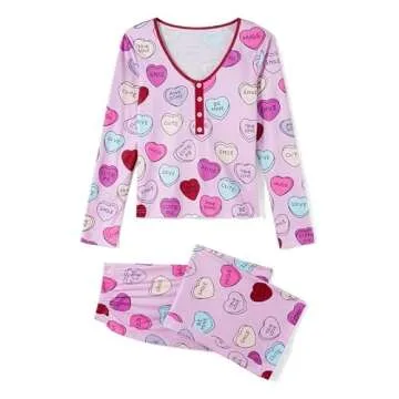 Seyurigaoka Mommy and Me Valentine's Day Pajamas Set Sweet Heart Print Matching Valentine Pjs for Mo...