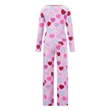 Seyurigaoka Mommy and Me Valentine's Day Pajamas Set Sweet Heart Print Matching Valentine Pjs for Mother Daughter Jammies (Women, A Funny Letter, S)