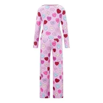 Seyurigaoka Mommy and Me Valentine's Day Pajamas Set Sweet Heart Print Matching Valentine Pjs for Mother Daughter Jammies (Women, A Funny Letter, S)