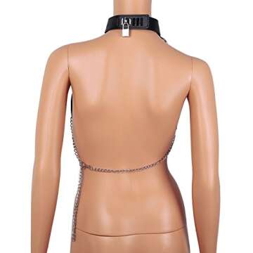 iiniim Women's Faux Leather Harness Punk Gothic Metal Chain Tassel Body Caged with Lock (One Size, Black)