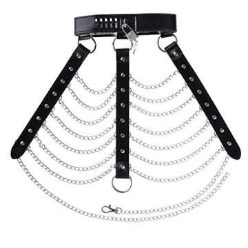 iiniim Women's Faux Leather Harness Punk Gothic Metal Chain Tassel Body Caged with Lock (One Size, Black)