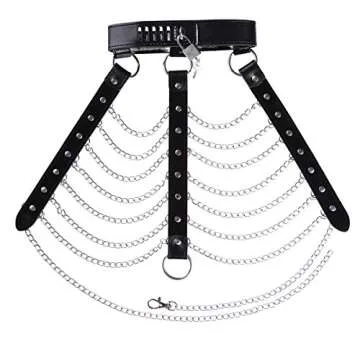 iiniim Women's Faux Leather Harness Punk Gothic Metal Chain Tassel Body Caged with Lock (One Size, Black)