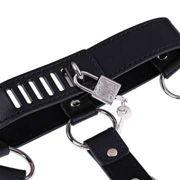 iiniim Women's Faux Leather Harness Punk Gothic Metal Chain Tassel Body Caged with Lock (One Size, Black)