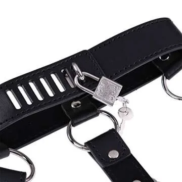 iiniim Women's Faux Leather Harness Punk Gothic Metal Chain Tassel Body Caged with Lock (One Size, Black)