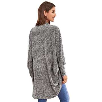 SweatyRocks Women's Casual Oversized Open Front Dolman Long Sleeve Knit Cardigan Sweater Grey M