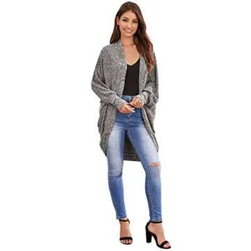 SweatyRocks Women's Casual Oversized Open Front Dolman Long Sleeve Knit Cardigan Sweater Grey M