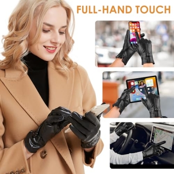 Womens Winter Leather Touchscreen Gloves - Elegant & Warm