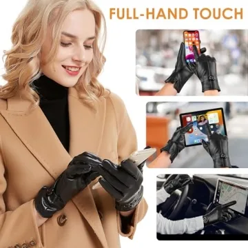 Womens Winter Leather Touchscreen Gloves - Elegant & Warm