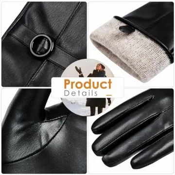 Womens Winter Leather Touchscreen Gloves - Elegant & Warm
