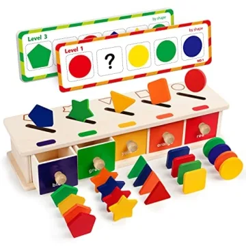 Coogam Montessori Toys Wooden Color Shape Sorting Box Game Geometric Matching Blocks Early Learning ...