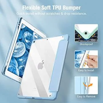 Fintie Hybrid Slim Case for iPad 9th / 8th / 7th Generation (2021/2020 / 2019) 10.2 Inch - [Built-in Pencil Holder] Shockproof Cover with Clear Transparent Back Shell, Sky Blue