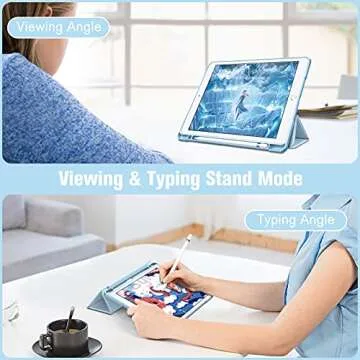 Fintie Hybrid Slim Case for iPad 9th / 8th / 7th Generation (2021/2020 / 2019) 10.2 Inch - [Built-in Pencil Holder] Shockproof Cover with Clear Transparent Back Shell, Sky Blue