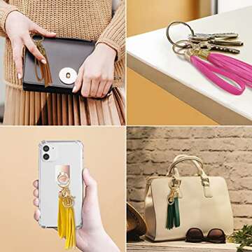 Burro Leather Tassel Women Keychain Car Keyring Handbag Accessories with a Gift Package (Grey)