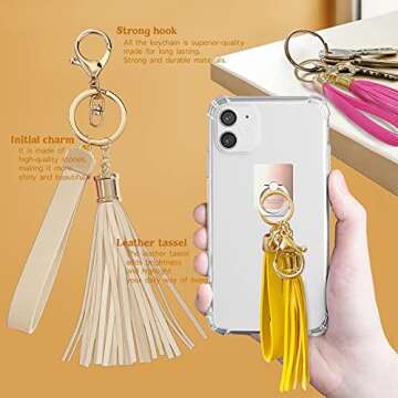 Burro Leather Tassel Women Keychain Car Keyring Handbag Accessories with a Gift Package (Grey)