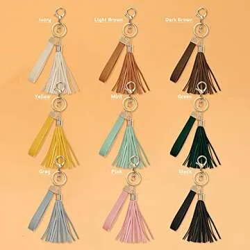 Burro Leather Tassel Women Keychain Car Keyring Handbag Accessories with a Gift Package (Grey)