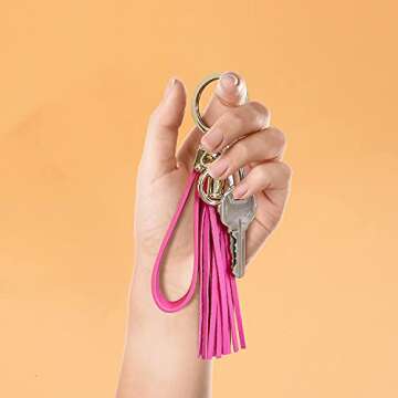 Burro Leather Tassel Women Keychain Car Keyring Handbag Accessories with a Gift Package (Grey)