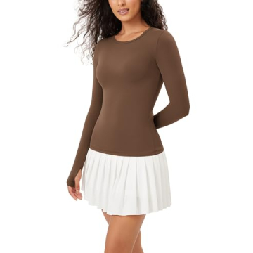 ODODOS Cloud Feeling Long Sleeve Shirts with Thumb Hole for Women Crew Neck Yoga Tee Workout Tops, B...