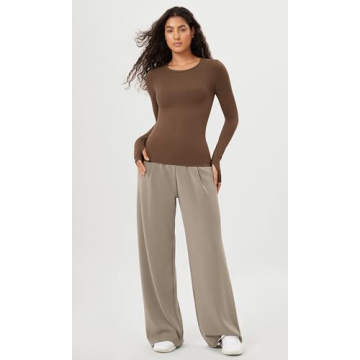 ODODOS Cloud Feeling Long Sleeve Shirts with Thumb Hole for Women Crew Neck Yoga Tee Workout Tops, Brunette, Medium