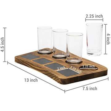 MyGift Beer Tasting Flight Sampler Set - Four 6 oz Pilsner Pub Glasses and Dark Brown Wood Serving Tray and Chalkboard Labels