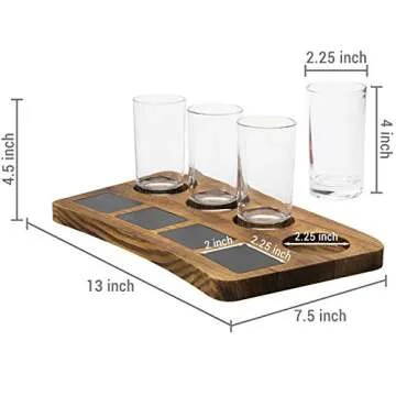 MyGift Beer Tasting Flight Sampler Set - Four 6 oz Pilsner Pub Glasses and Dark Brown Wood Serving Tray and Chalkboard Labels