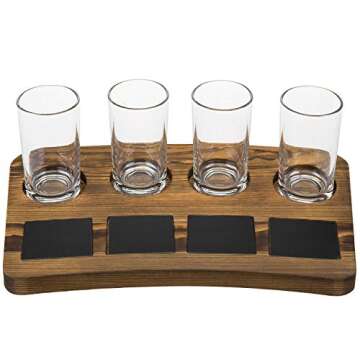 MyGift Beer Tasting Flight Sampler Set - Four 6 oz Pilsner Pub Glasses and Dark Brown Wood Serving Tray and Chalkboard Labels