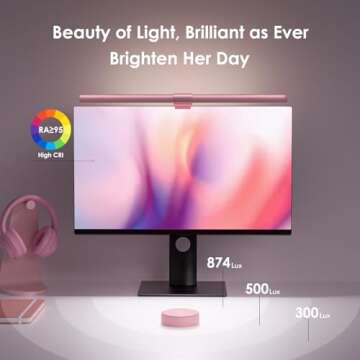 Quntis Pink Monitor Light Bar with Remote, Eye-Care No Glare, Space Saving Computer Desk Lamp As Gif...