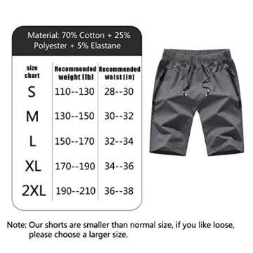 STICKON Mens 7" Inseam Workout Shorts Elastic Waist Drawstring Summer Casual Short Pants Zipper Pockets (Dark Gray, X-Largel)