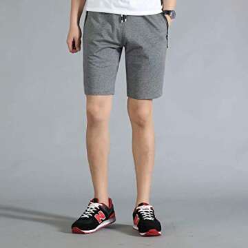 STICKON Mens 7" Inseam Workout Shorts Elastic Waist Drawstring Summer Casual Short Pants Zipper Pockets (Dark Gray, X-Largel)