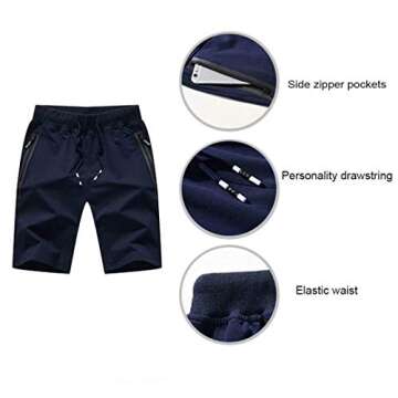 STICKON Mens 7" Inseam Workout Shorts Elastic Waist Drawstring Summer Casual Short Pants Zipper Pockets (Dark Gray, X-Largel)