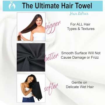 Hair RePear Anti Frizz Premium Cotton Hair Towel Enhances Healthy Natural Hair - Plop Wrap Scrunch C...