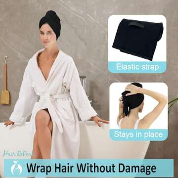 Hair RePear Anti Frizz Premium Cotton Hair Towel Enhances Healthy Natural Hair - Plop Wrap Scrunch Curly Wavy or Straight Hair -Extra Long Thick Hair
