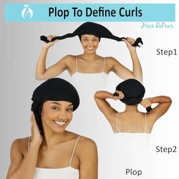 Hair RePear Anti Frizz Premium Cotton Hair Towel Enhances Healthy Natural Hair - Plop Wrap Scrunch Curly Wavy or Straight Hair -Extra Long Thick Hair