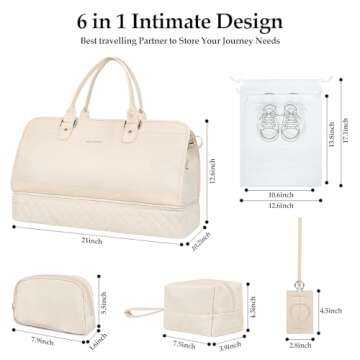 Travgo Weekender Bags for Women Travel, 60L Travel Duffle Bag with Shoe Compartment & Wet Pocket,Carry on Tote Bags with USB Charging Port for Airplanes, Hospital, Sports,Gift (Beige)