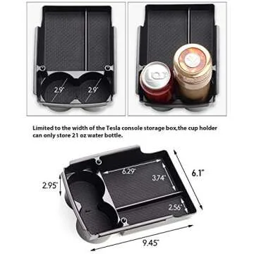Compatible with Tesla Model S/Model X Center Console Storage Box, Jaronx Insert Organizer Tray+Cup Holder Compatible with Tesla Model S/X Accessories 2016-2021