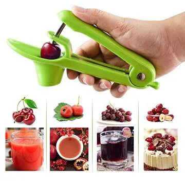 Cherry Pitter Tool, Cherry Stoner Olive Pitter Tool, Portable Kitchen Tool with Space-Saving Lock Design - Green