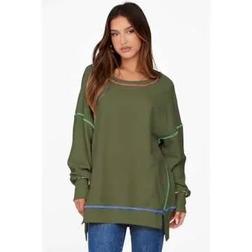AlvaQ Sweatshirts for Women Oversized Crewneck Long Sleeve Ribbed Hem Shirts Casual Loose Coloblock ...