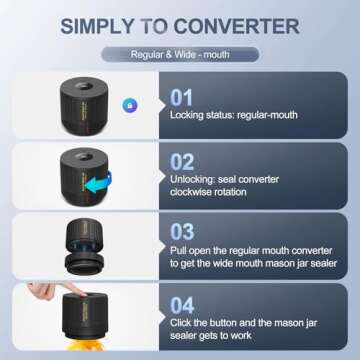 ATTIKBIZ Electric Mason Jar Vacuum Sealer, Compatible with Wide and Regular Mouth Mason Jars, Integration Vacuum Machine - Black