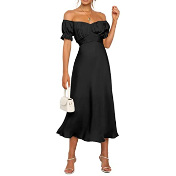 KIRUNDO Women's 2024 Summer Satin Midi Dress Off Shoulder Wrap Ruched Wedding Guest Party Cocktail F...