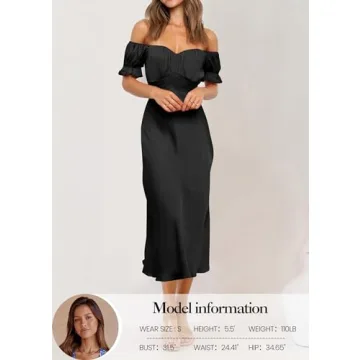 KIRUNDO Off Shoulder Satin Midi Dress for Summer Glamour