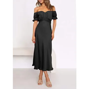 KIRUNDO Off Shoulder Satin Midi Dress for Summer Glamour