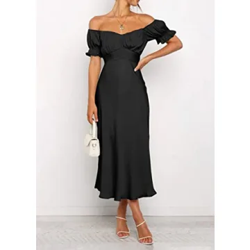 KIRUNDO Off Shoulder Satin Midi Dress for Summer Glamour