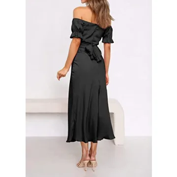 KIRUNDO Off Shoulder Satin Midi Dress for Summer Glamour