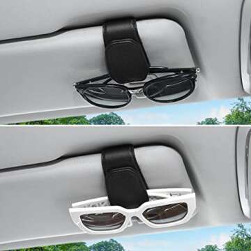 Vinlley Magnetic Leather Sunglasses Holder for Car Sun Visor - Black