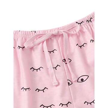 WDIRARA Women's Cute Cartoon Print Closed Eyes Print Tee and Shorts Pajama Set Pink M