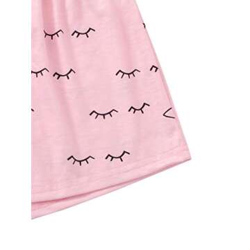 WDIRARA Women's Cute Cartoon Print Closed Eyes Print Tee and Shorts Pajama Set Pink M
